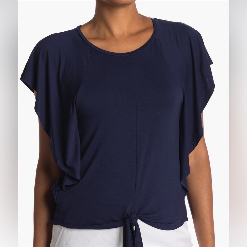 BCBG Navy Blue Women's Tie-Front Top